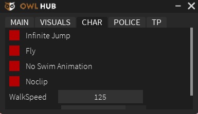 Owl Hub Roblox In-Game menu