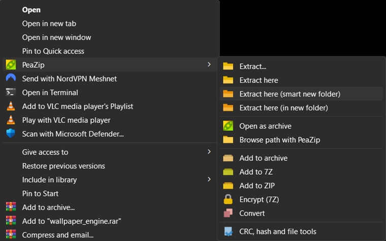 PeaZip integration into Windows Explorer's right-click menu