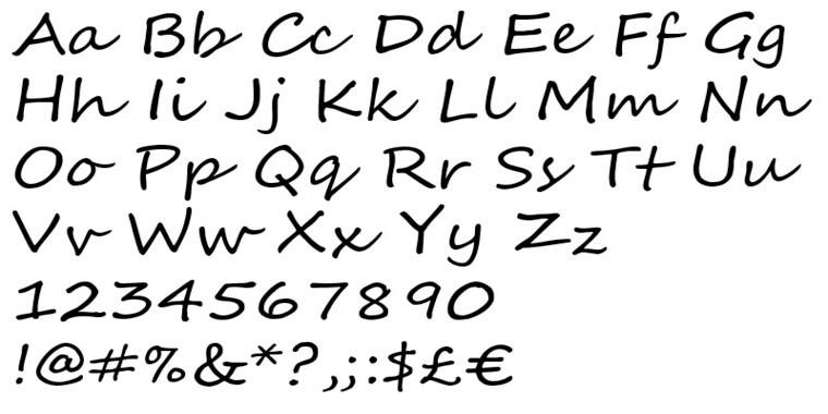 Letters Overview of Segoe Script Font