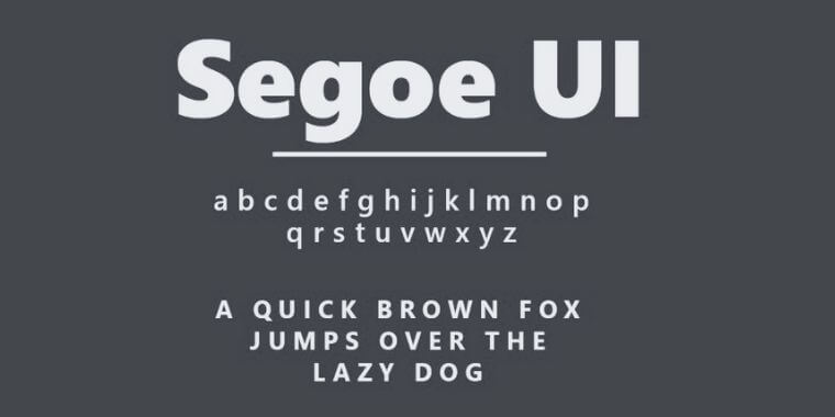 Letters Overview of Segoe UI Font
