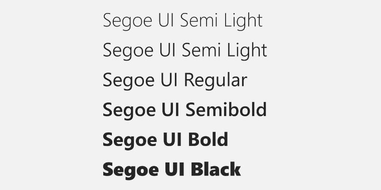 Weight and Styles of Segoe UI Font