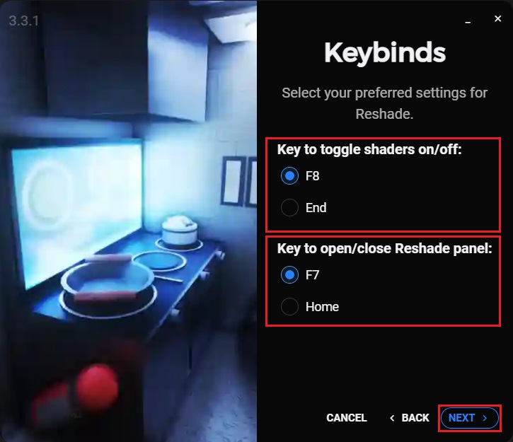 Keybinds settings in RoShade setup