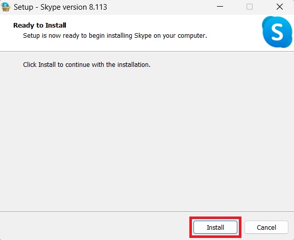 Skype download for Windows 7 PC beginning installation process 