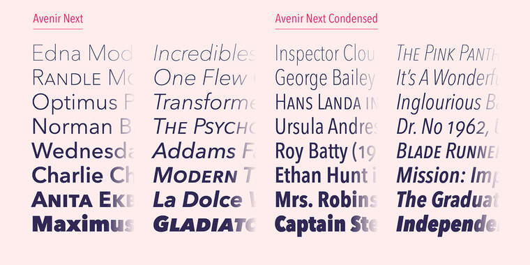 Weight and Styles of Avenir Next Font