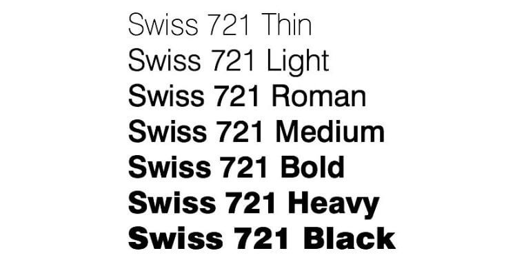 Weight and Styles of Swiss 721 Font