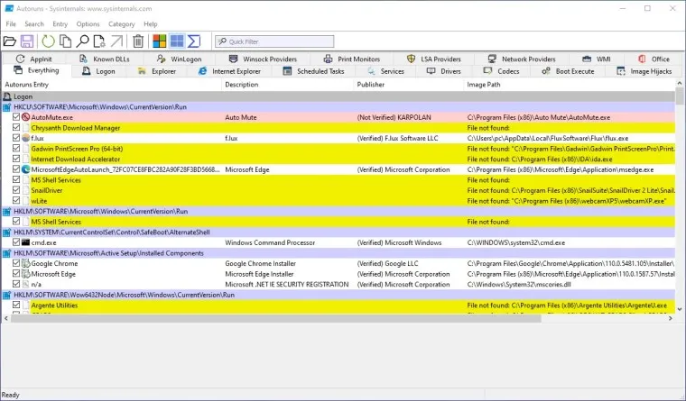 Sysinternals Autoruns 2