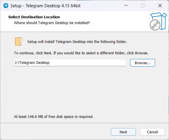 Telegram Download Desktop setup installation location selection