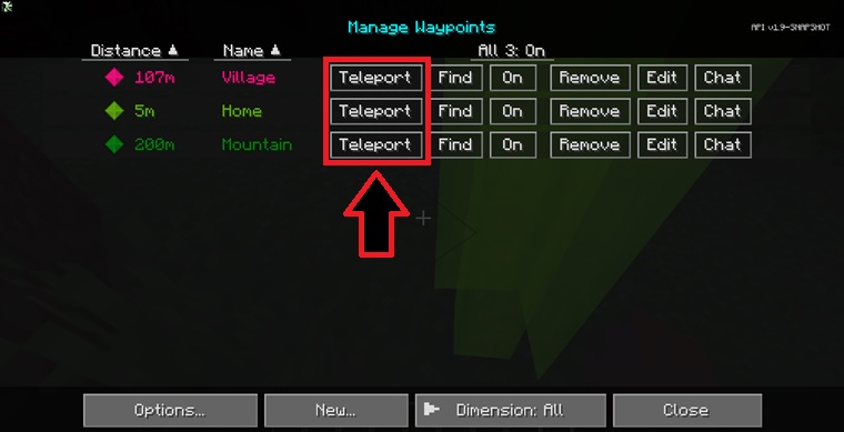 JourneyMap Mod - teleporting with the waypoint manager