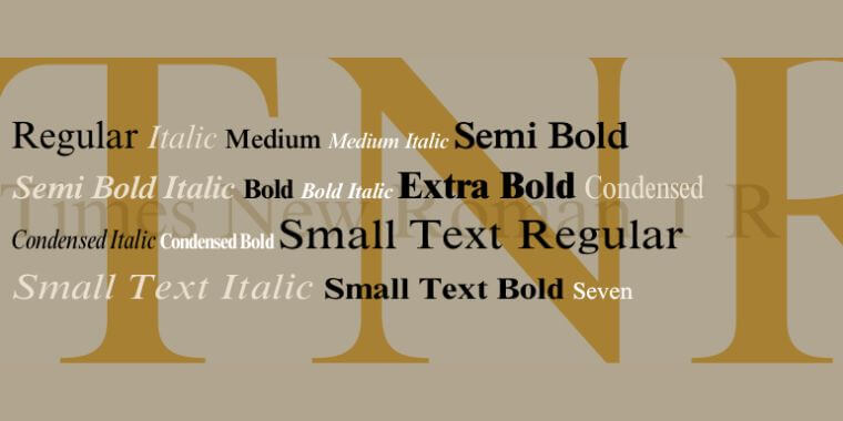 Weight and Styles of Times New Roman Font