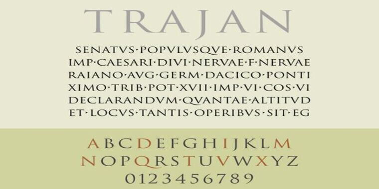 Letters Overview of Trajan Font