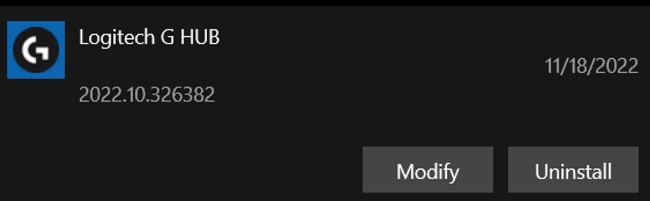 Uninstall Logitech G Hub