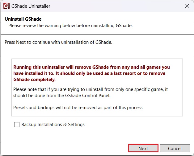 Uninstalling GShade from GShade Control Panel pic 1