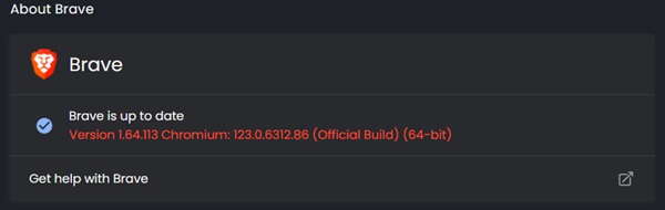 Brave Browser notifying that it is already up to date