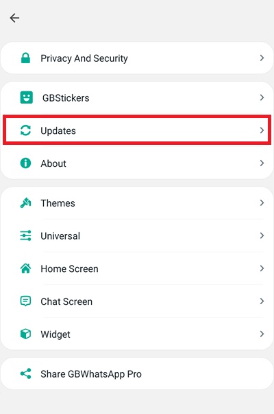 Built in updater option in GB WhatsApp