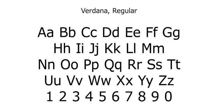 Letters Overview of Verdana Font