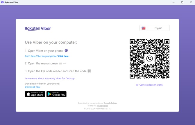 Rakuten Viber signing in via QR code