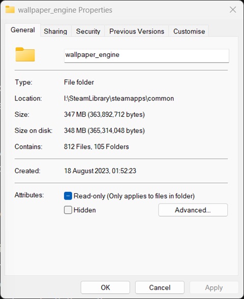 Original folder size before WinZip compression test