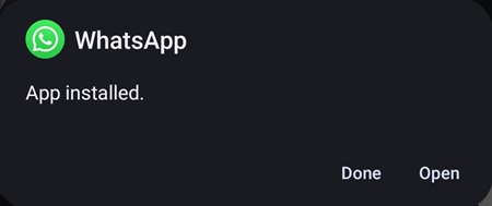 WhatsApp APK installation complete