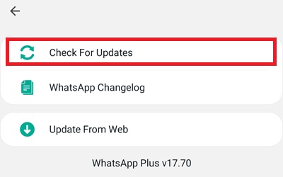 Updating WhatsApp Plus from the apps built-in updater step 2