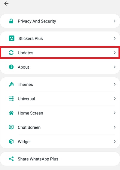 Updating WhatsApp Plus from the apps built-in updater