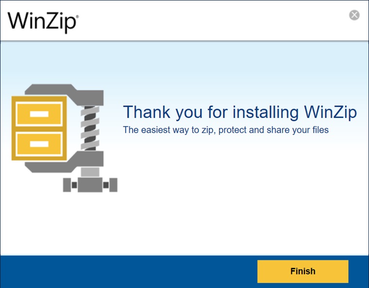WinZip setup completion screen.