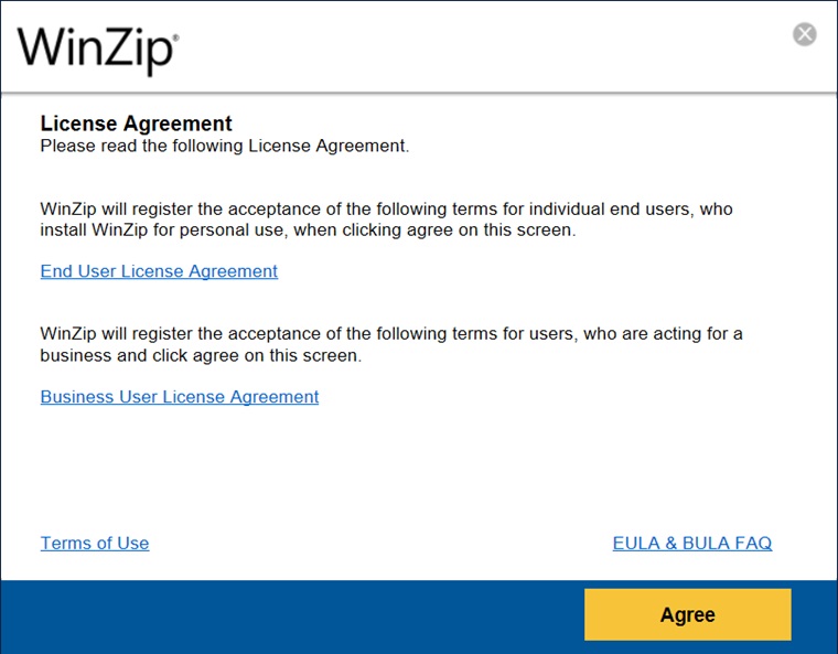 License Agreement step in WinZip setup