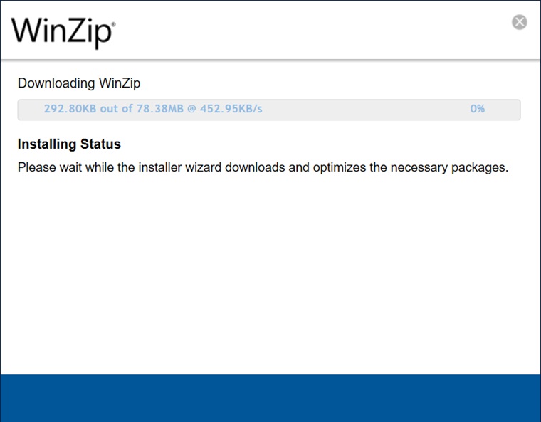 WinZip setup downloading and installing the latest version of the tool