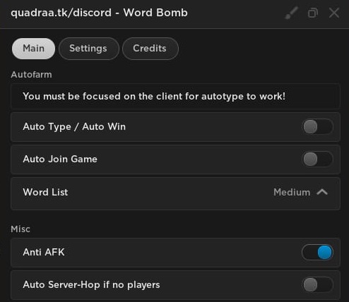Quadraa hub for Roblox Word Bomb
