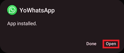 YoWhatsApp APK Installation complete