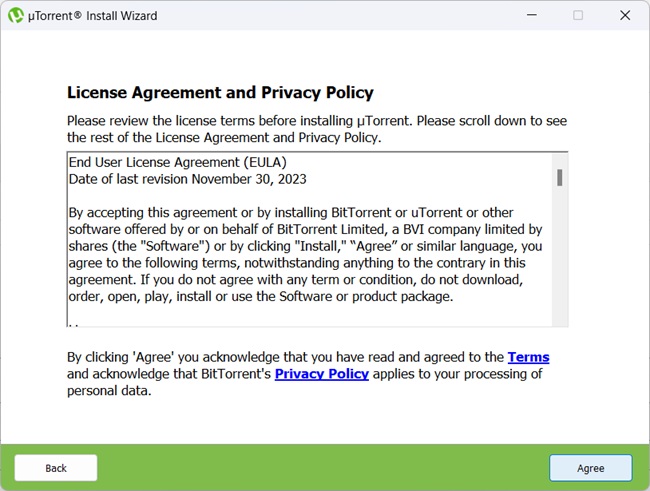 uTorrent setup license agreement step