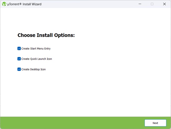 uTorrent installation options selection step