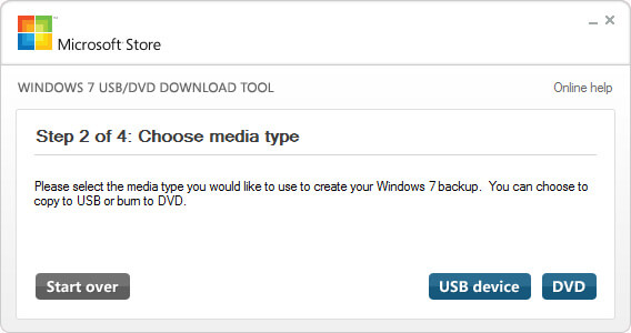 Choose media type usb or dvd