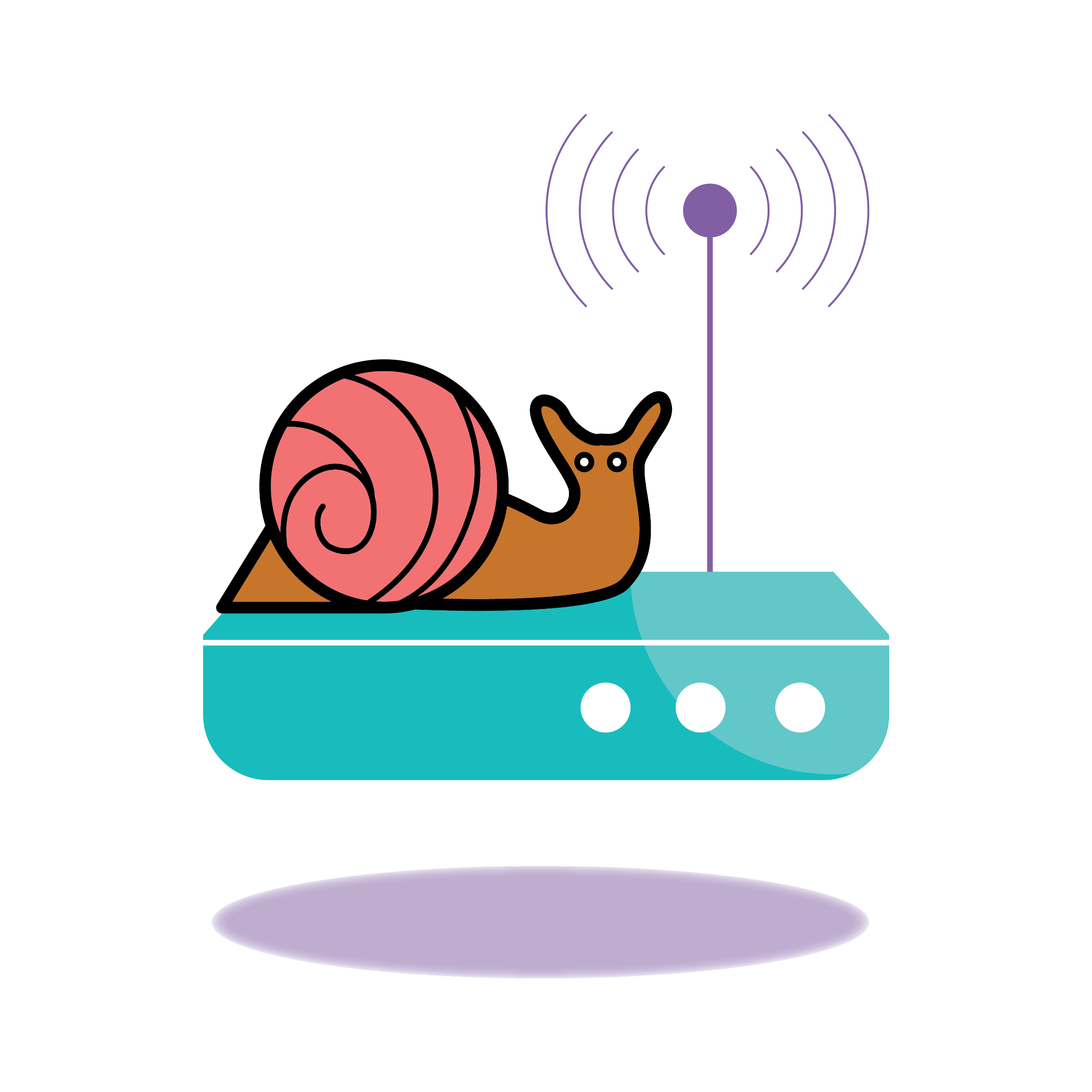 why is my internet so slow - snail on broadband router icon