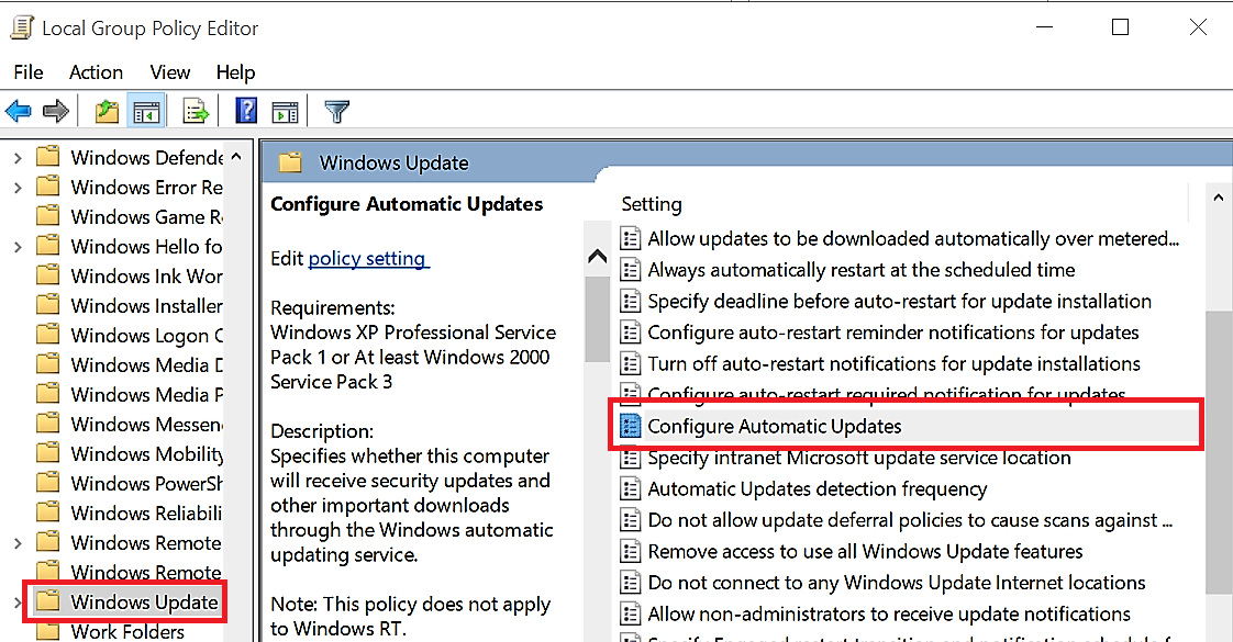 How to stop automatic updates using the Local Group Policy Editor - gpedit.msc windows 10