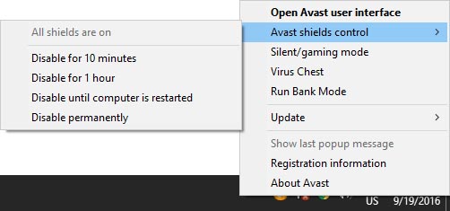 How to Disable Avast Antivirus on windows 10