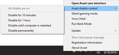 how do you temporarily disable avast antivirus in chrome