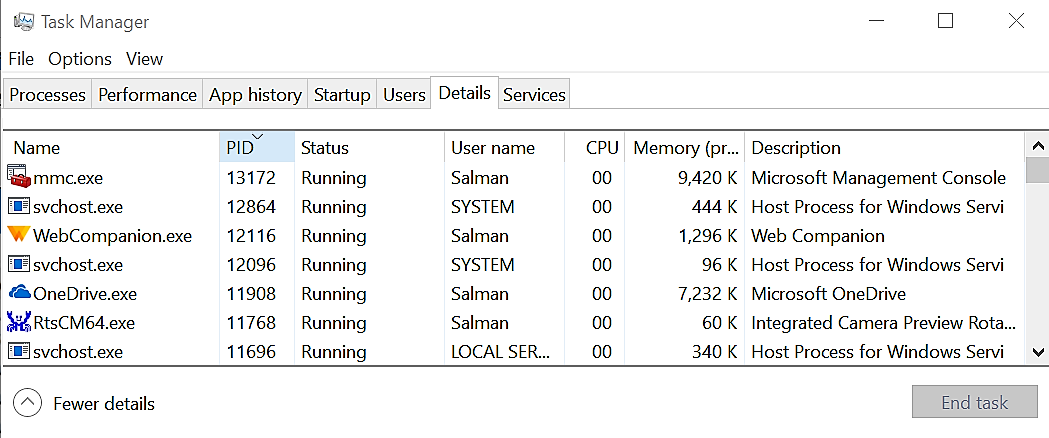 WMI Provider Host task manager