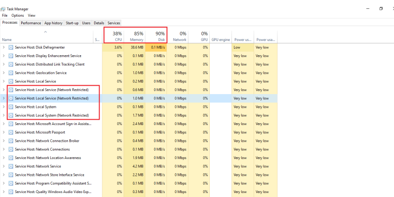 Service Host Local System High Disk usage