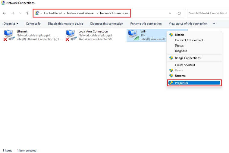 Active Internet Connection Properties