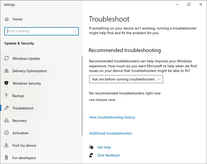 Additional troubleshooters