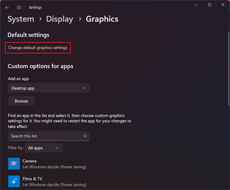 Change default graphics settings option.