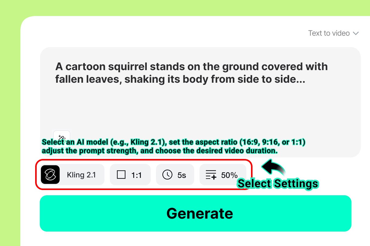 Choose the Video Model, Ratio, and Duration