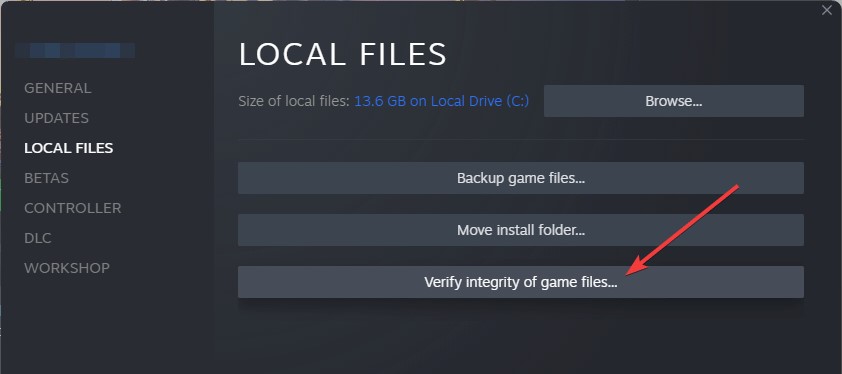 Click on Verify integrity of game files.