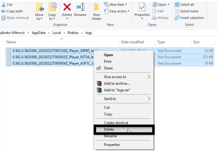 Clear Roblox Log Files to fox Roblox error 277