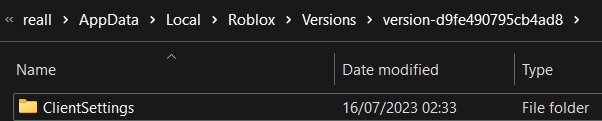 ClientSettings folder location for Roblox