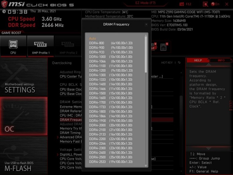 Manually select DRAM Frequency in MSI Motherboard.
