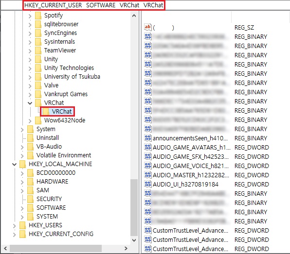 Deleting the VRChat Registry from regedit.