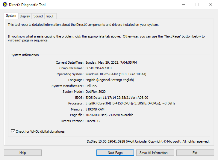 Check DirectX Version Installed on Windows 10/8/7 PC