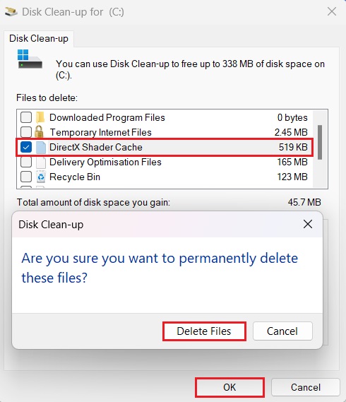 Deleteing DirectX shader cache files in system cleanup