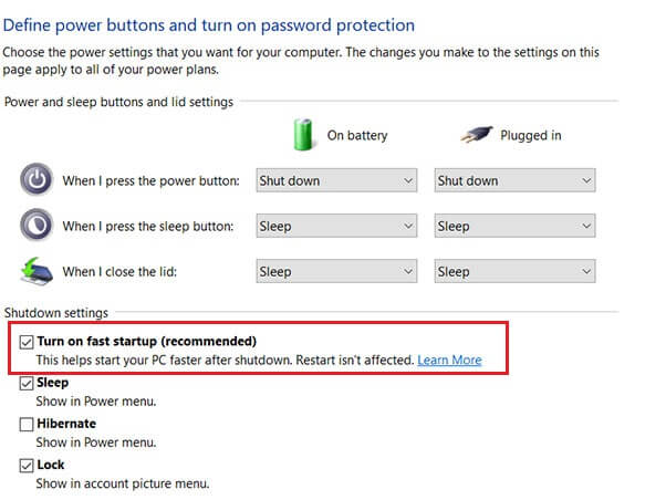 disable fast startup to fix wifi connected but no internet access